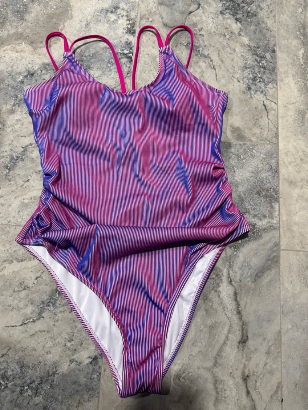 Cupshe Pink and Blue Micro-Stripe One-Piece Swimsuit